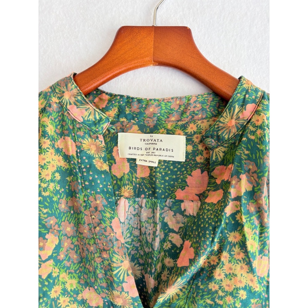 Birds of Paradis by Trovata Bailey Blouse Woodbine Cluster Floral Ramie Cotton - Picture 2 of 7
